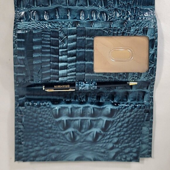 2 pc. BRAHMIN IVY GREEN ELISA LEATHER SHOULDER BAG/PURSE-CHECKBOOK WALLET SET - Picture 12 of 14